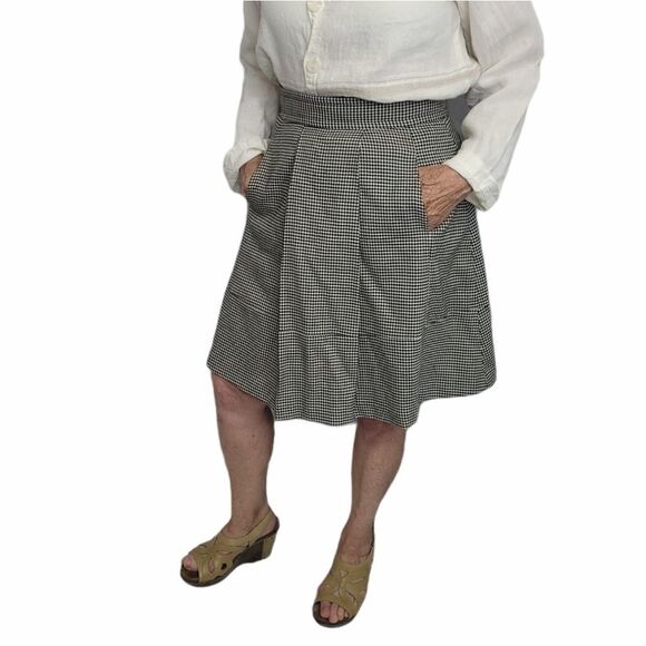 VINTAGE 90s skirt black houndstooth academia pleated with pockets 8 - Picture 1 of 8